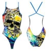 BAÑADOR NATACION MUJER CALAVERAS HIBISCUS (PRO RACER TIRANTE FINO)